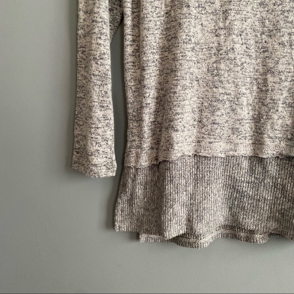 Bobeau Gray Long Sleeves Heather Layered Knit Side Slit Pullover Sweater Size S - Picture 8 of 11
